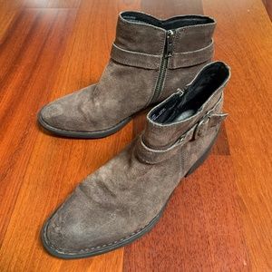 Born Brown Distressed Suede Buckle Booties - 7.5